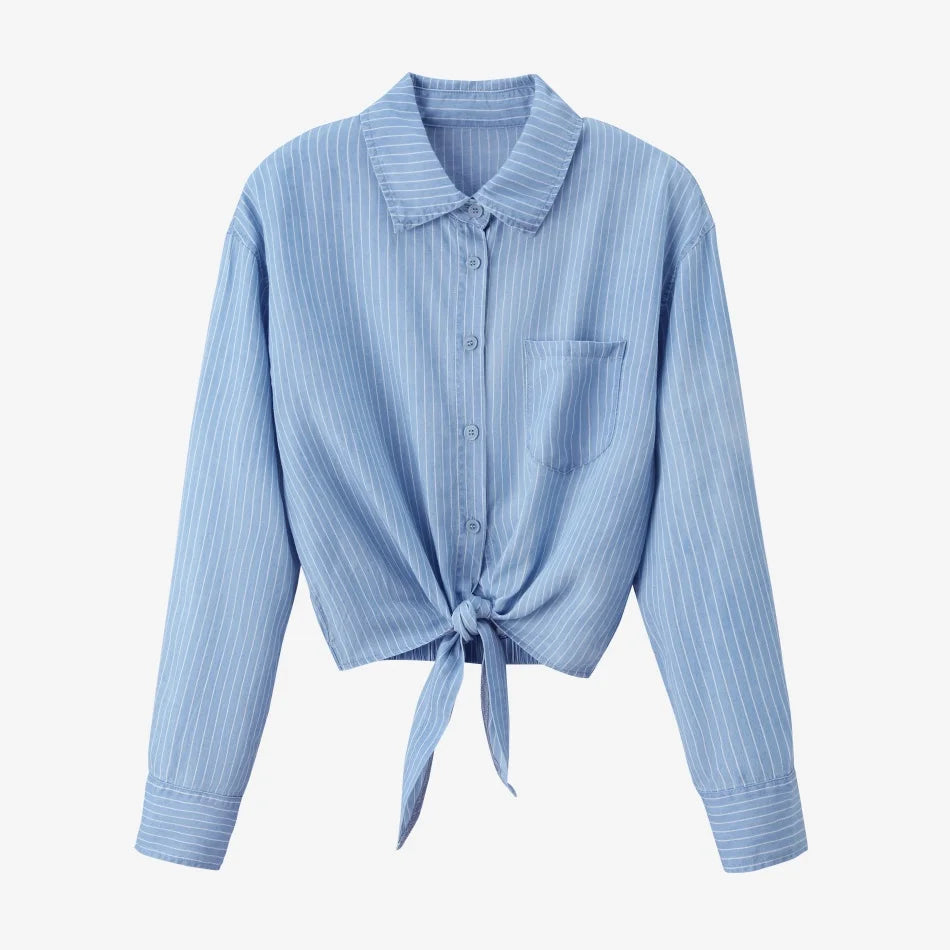 AS SS26 Lyocell light Denim pinstripe wrap shirt + dress matching set fashionable vitality women's outfit