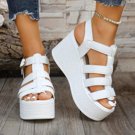 Summer Ankle Buckle Women Wedge Sandals Patchwork Platform Sandals Breathable Comfort Non-slip Soft Sole Gladiator Shoes Women