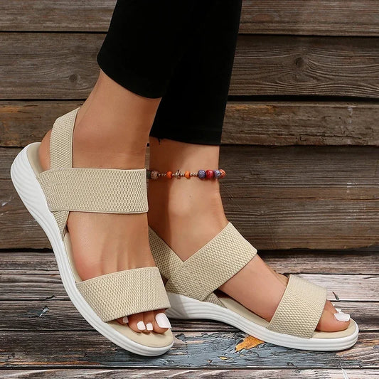 Women's Knit Elastic Cloth Wedge Sandals Slip On Lightweight Walking Sandals Women Plus Size Comfortable Summer Shoes Woman 2025