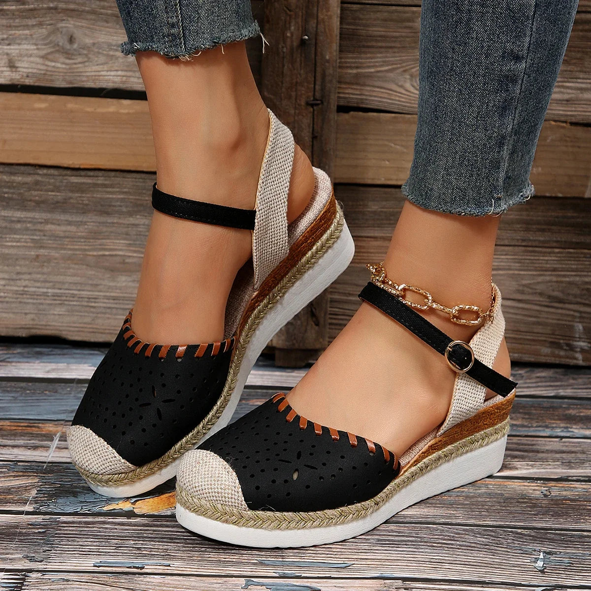 Women Closed Toe Wedge Sandals Fashion Espadrilles Platform Sandals Summer Buckle Strap Gladiator Shoes Woman Sandalias De Mujer