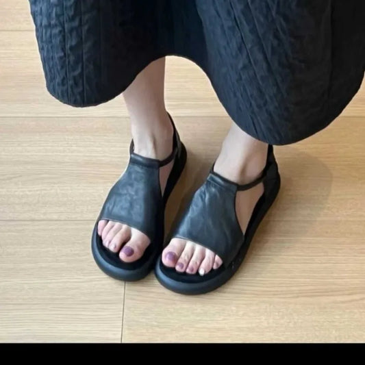 2026 Summer New Genuine Leather Elegant Fashionable Sandals for Women Platform Wedge Sandals Casual Roman Women's Shoes