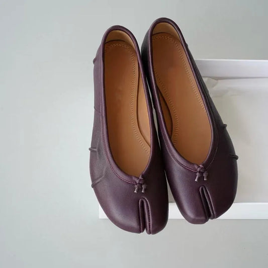 Split Toe Women Ballet Flats Fashion Tabi Shoes Casual Slip-on Loafers Ladies Pleated Leather Espadrilles Zapatillas Mujer