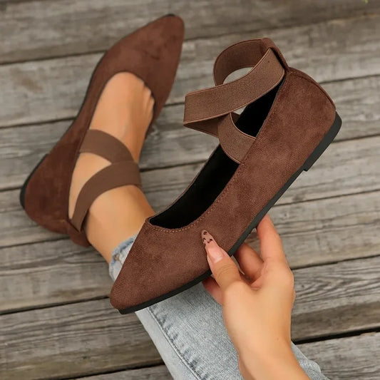 Womens Shoes Ballet Flats Shoes Ladies Sandals Strap Non Slip Ankle Elastic Belt Cute Ballerina Ladies Elegent Flats Heel Shoes