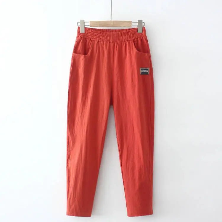 Women's Loose Cotton Linen Pants High Waist Nine Points Slimming Casual Harlan Pants Breathable Thin Linen Material