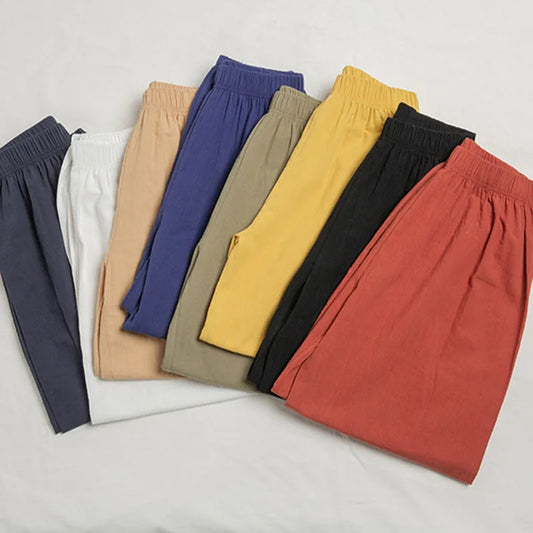 Women Casual Loose Cozy Harem Pants for 2026 New Summer Elastic Waist Beach Linen Pants Solid Color All-match Lantern Trousers