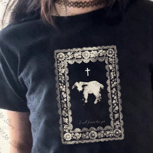 Gothic Harajuku Slim Short Sleeve T-shirt Fashion Summer Fashion Crop Top Streetwear Emo Girl Y2k Style Women's T-shirt Baby Tee