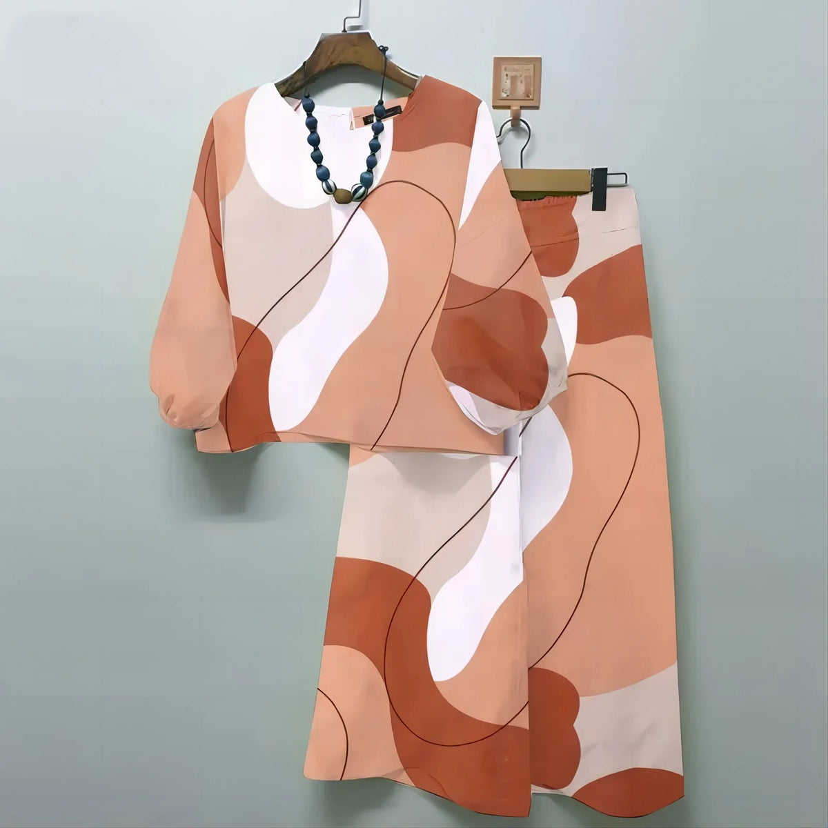 2024 Spring Autumn New Women's Fashion Geometric Printed Casual Matching Set Bohemian Top Wide Leg Pants 2-piece Set