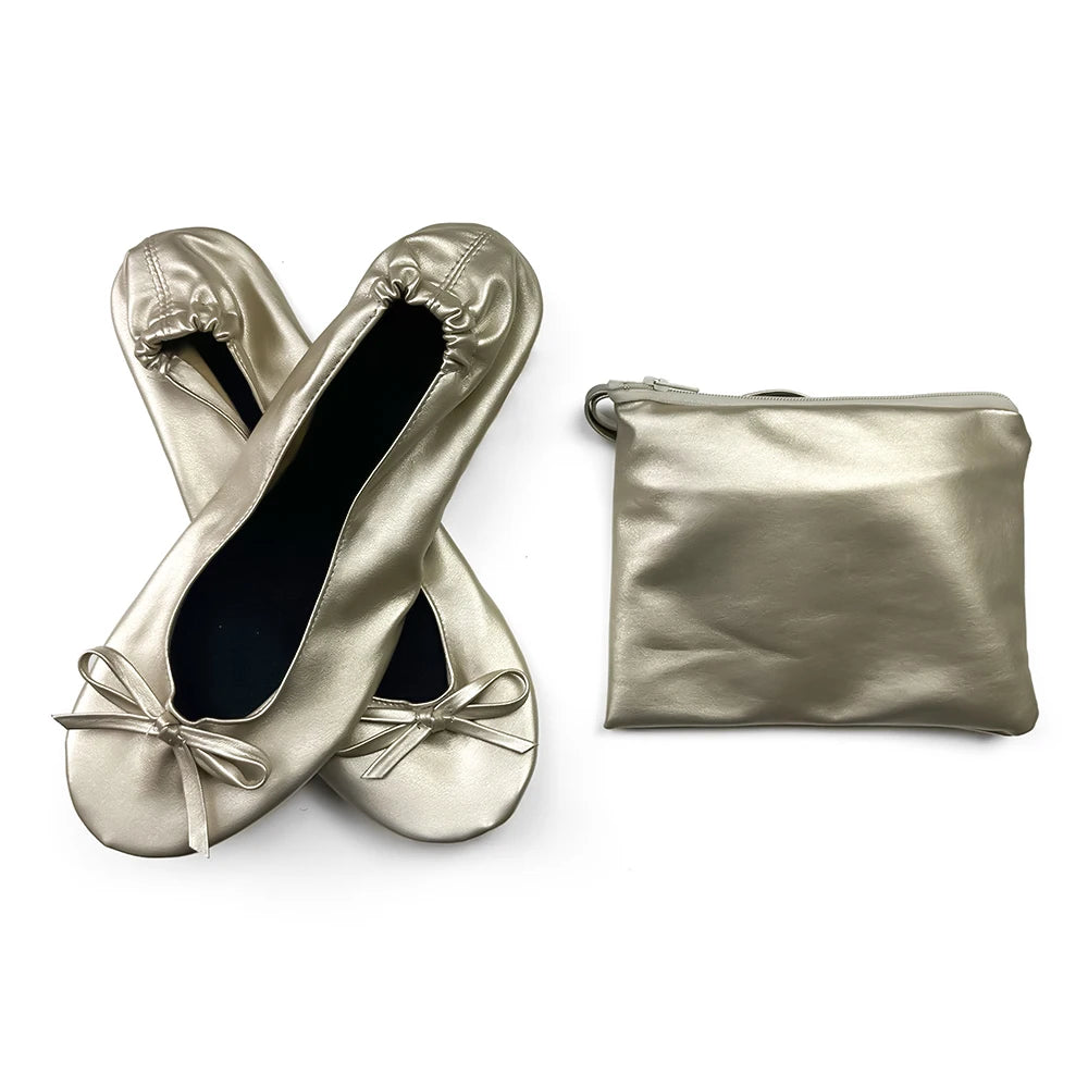 Women's Foldable Portable Ballet Flats Soft Sole Roll Up Slippers Slip OnComfy ancing Flat Shoes for Travel Wedding with Bag