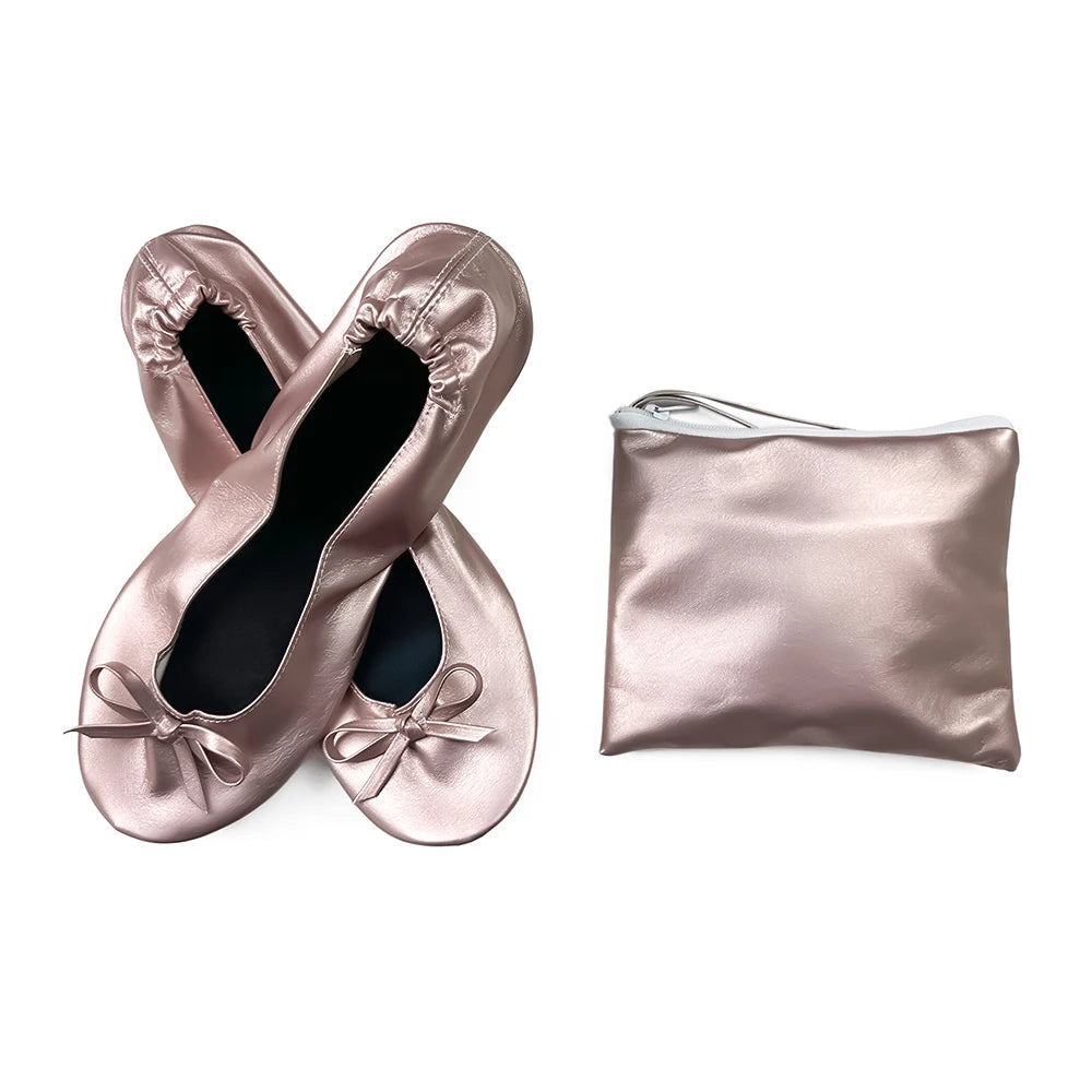Women's Foldable Portable Ballet Flats Soft Sole Roll Up Slippers Slip OnComfy ancing Flat Shoes for Travel Wedding with Bag