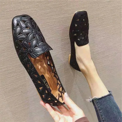 Size 35-42 Square Toe Summer Shoes for Women Embroidery Designer Shoes Soft Slipon Loafers Moccasin Leisure Women's Ballet Flats