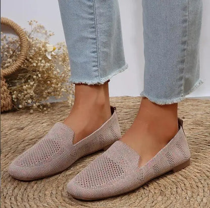Solid Color Square Toe Mesh Loafers Shallow Women Flats Shoes Soft Bottom Knit Ballet Flats Shoes Casual Slip on Boat Shoes