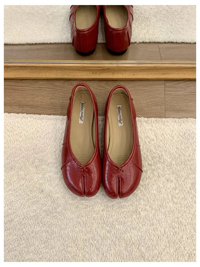 Spring Split Toe Women Ballet Flats Fashion Tabi Shoes Causal Slip On Loafer Ladies Pleated Leather Espadrilles Zapatillas Mujer