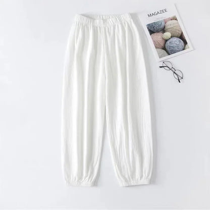 Women Casual Loose Cozy Harem Pants for 2026 New Summer Elastic Waist Beach Linen Pants Solid Color All-match Lantern Trousers