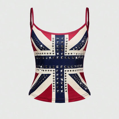 Camisole Sexy Hot Girls America Print Grunge Crop Top Vintage Punk Slim Crop Top Female Tank Baby Tee 2000s Y2k Emo Harajuku