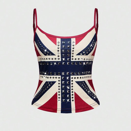 Camisole Sexy Hot Girls America Print Grunge Crop Top Vintage Punk Slim Crop Top Female Tank Baby Tee 2000s Y2k Emo Harajuku
