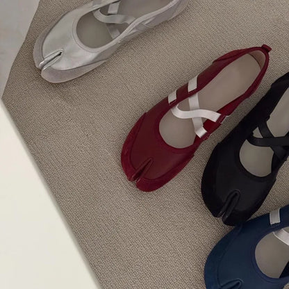 Black Silver Red Ballet Flats Trainers Women Split Toe Ballerina Tabi Walking Sneakers Woman Mary Jane Shoes Footwear Summer