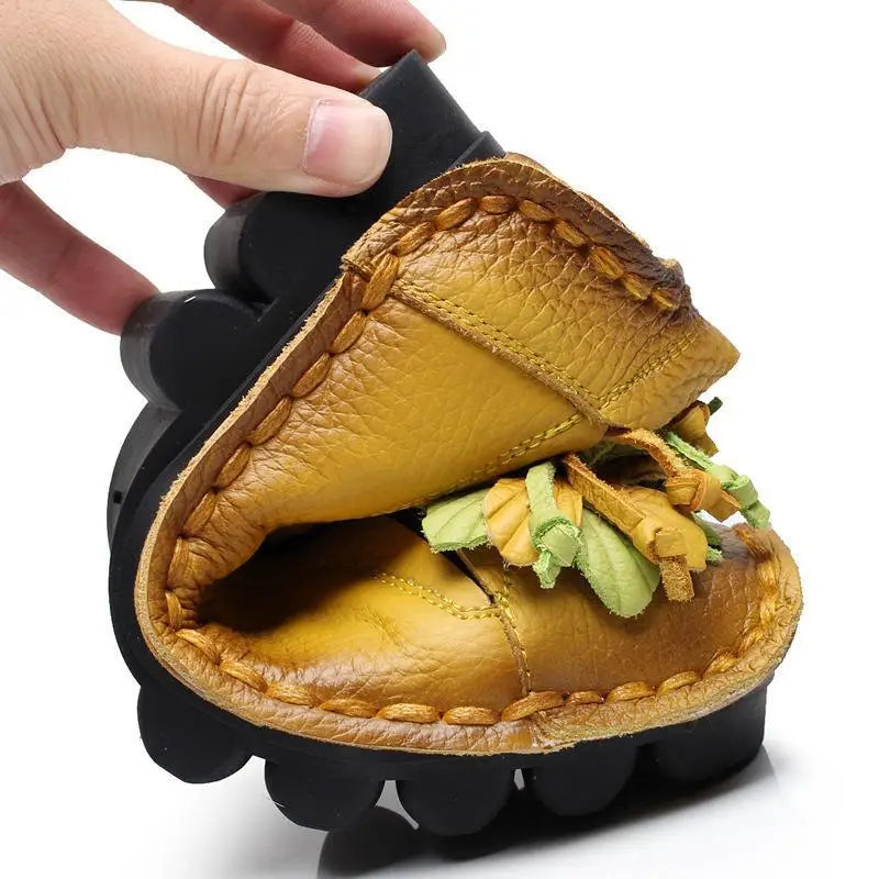 Brand Luxury Genuine Leather Loafer Shoes Women's Retro Flats Vintage Moccasins Ladies Ballet Flats Slip On Shallow Shoes