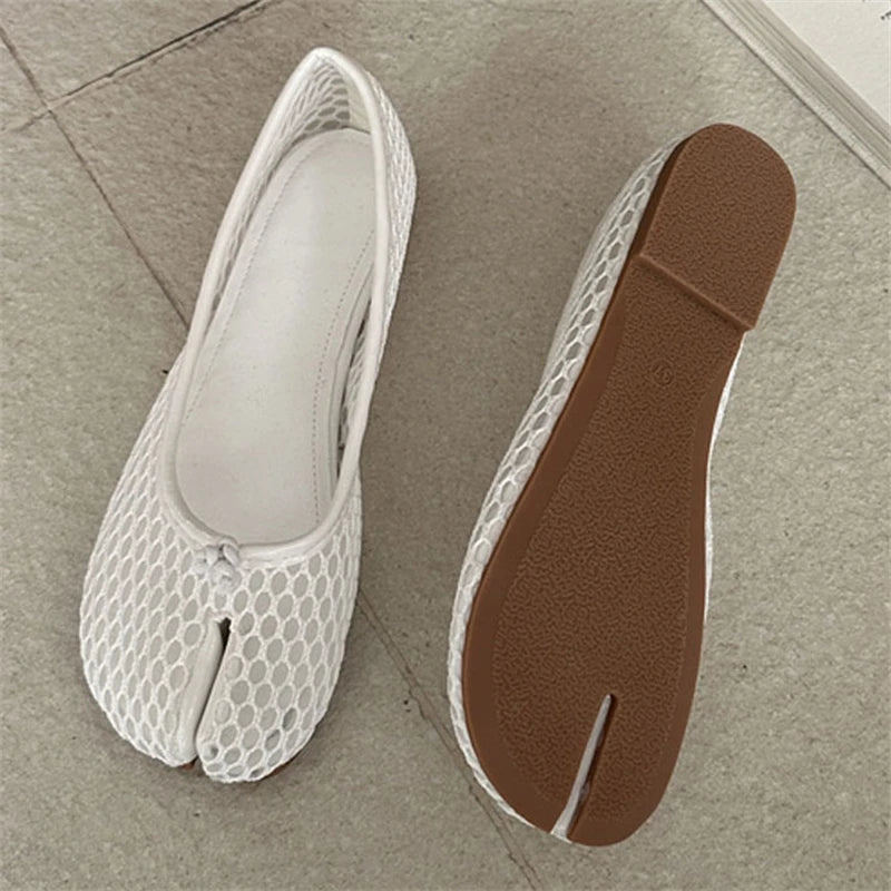 Summer Hollow Out Mesh Split Toe Women Tabi Ballet Flats Comfortable Walking Loafers Casual Ladies Dance Shoe Zapatos De Mujer