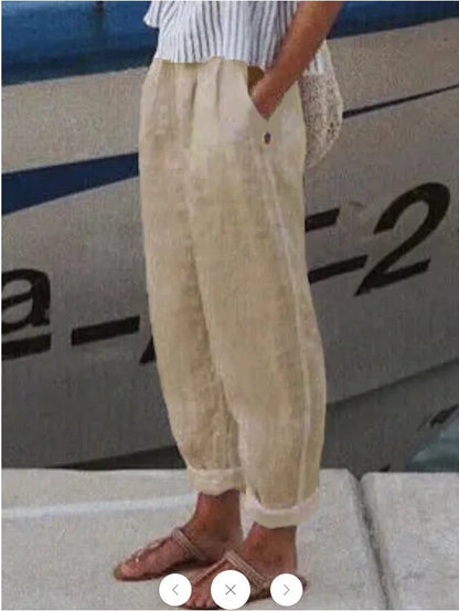 Autumn Casual Women's Trousers Comfortable Solid Cotton Linen Pants For Women 2024 Spring Fashion Daily Side Pocket Pants Female