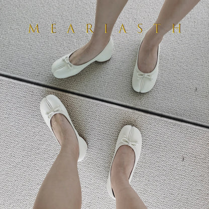 NEW Split Toe Tabi Shoes Size 43 Genuine Leather White Ballet Flats Women Low Heel Mary Janes Pumps Ballerinas Zapatos Mujer