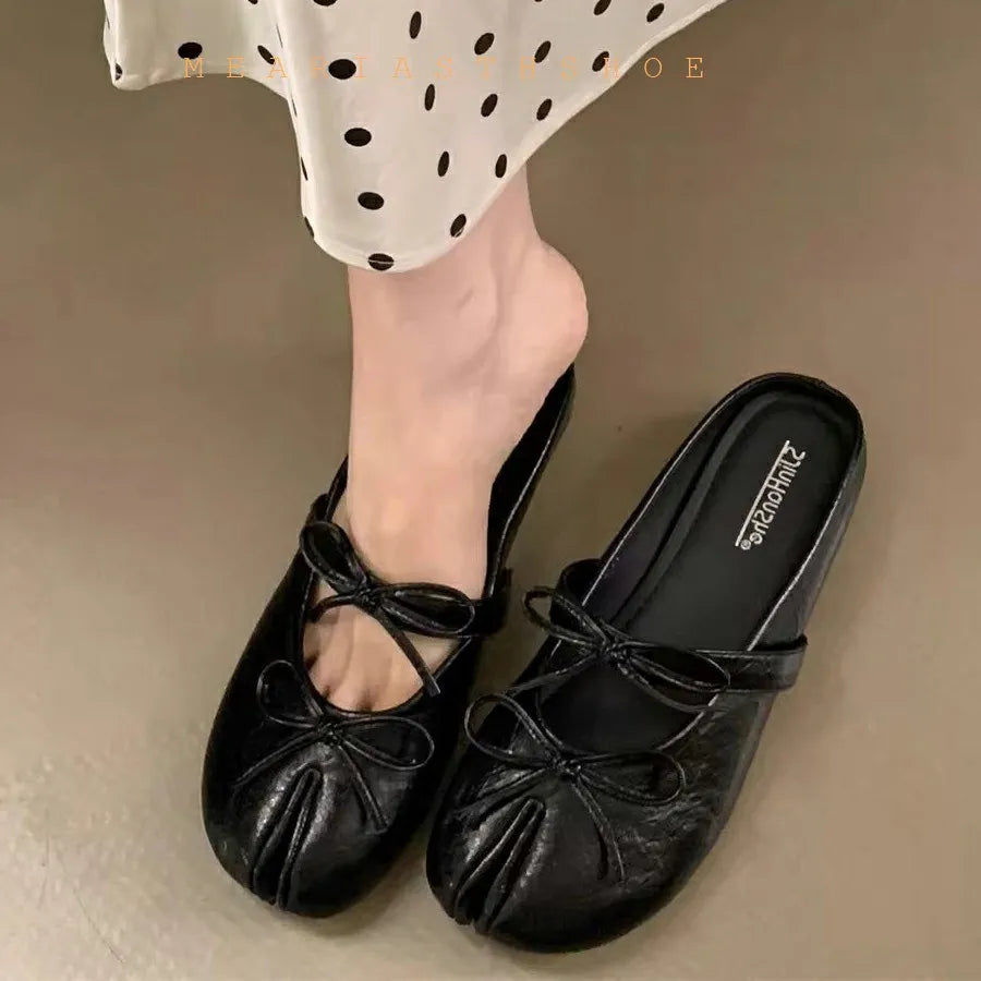 NEW Split Toe Tabi Shoes Size 43 Genuine Leather White Ballet Flats Women Low Heel Mary Janes Pumps Ballerinas Zapatos Mujer