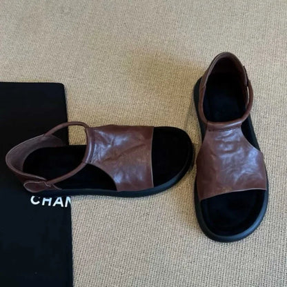 2026 Summer New Genuine Leather Elegant Fashionable Sandals for Women Platform Wedge Sandals Casual Roman Women's Shoes