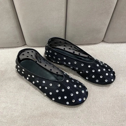 Fashion Crystal Women Ballet Flats Mesh Dance Flat Shoes Casual Driving Walking Loafers Espadrilles Ladies Slip-on Lazy Shoes
