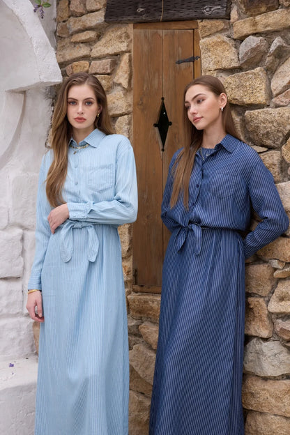 AS  SS26 Lyocell light Denim pinstripe wrap shirt + dress matching set fashionable vitality women's outfit