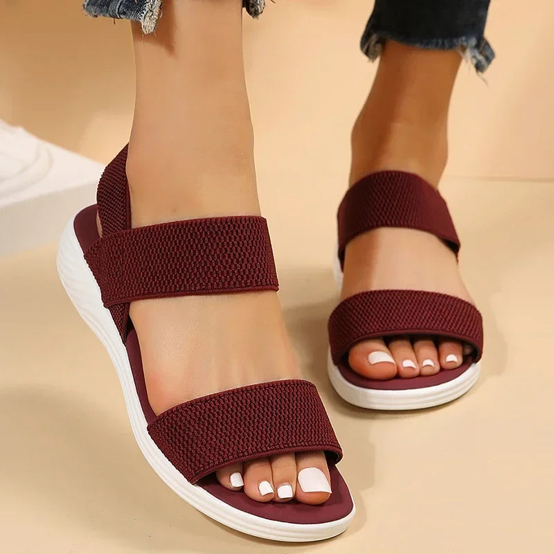 Women's Knit Elastic Cloth Wedge Sandals Slip On Lightweight Walking Sandals Women Plus Size Comfortable Summer Shoes Woman 2025