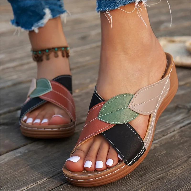 Summer Sandals Shoes Women Breathable Walking Shoes Slip On Shoes For Women Wedge Sandals Woman Retro Female Footwear Slipper