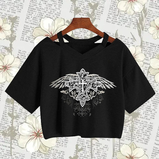 Y2k Streetwear Goth Harajuku T-shirt Fashion Vintage Aesthetic Versatile Crop Top Women Creative Comic Pattern Printing Baby Tee