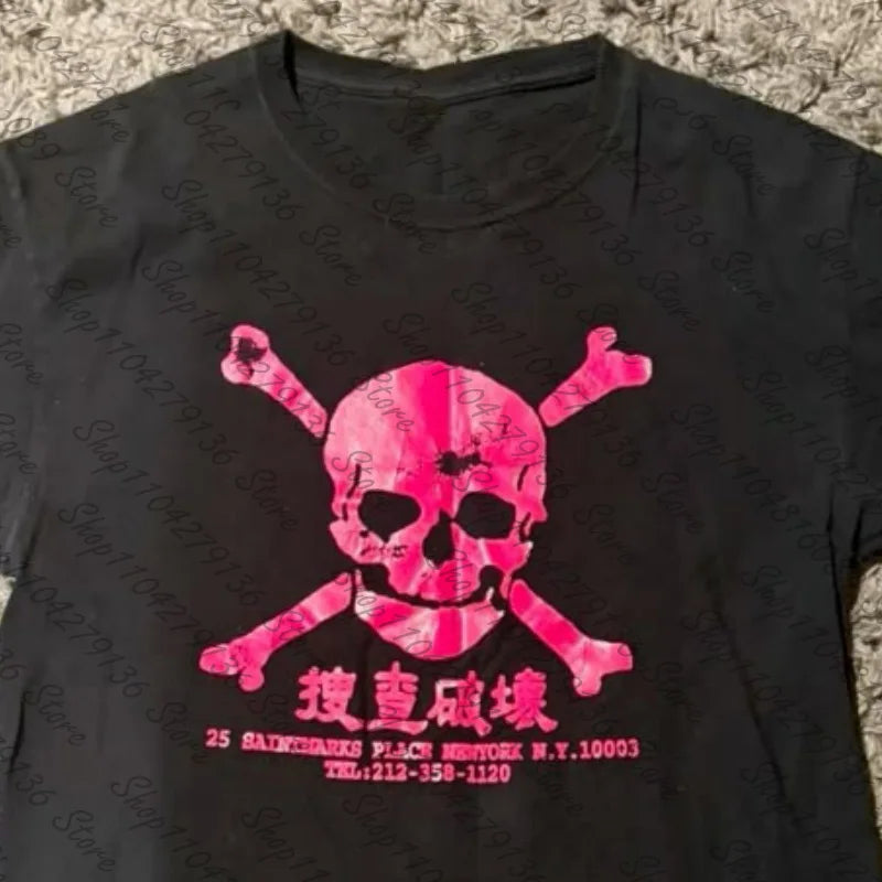 Y2K 2000s Anime Cute Casual Emo Print Baby Tee Streetwear Gothic Harajuku Graphic Aesthetic Punk T-shirt Women Vintage