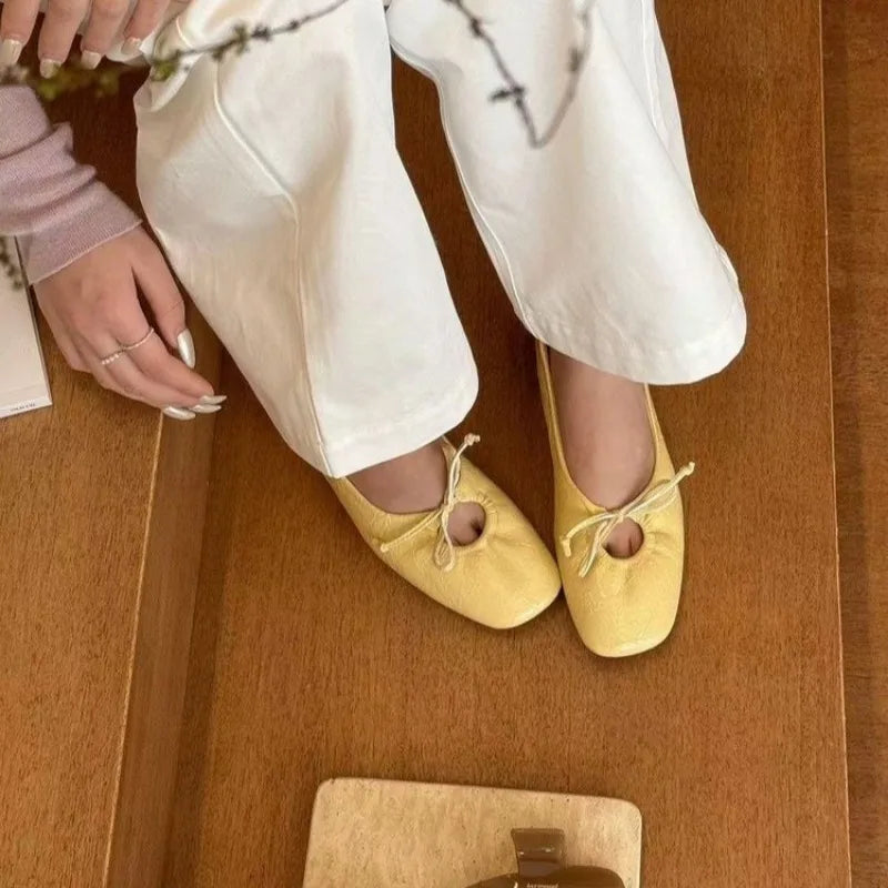 Luxury Fashion Butterfly-Knot Ladies Flat With Shoes Female Slides Footwear Shallow Ballet Flats Dance Shoes For Women