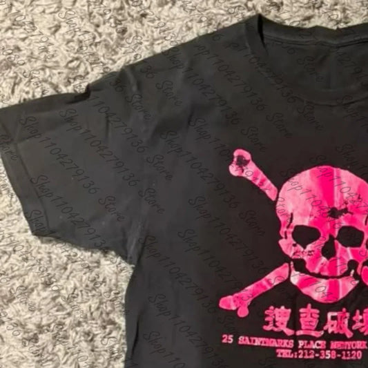Y2K 2000s Anime Cute Casual Emo Print Baby Tee Streetwear Gothic Harajuku Graphic Aesthetic Punk T-shirt Women Vintage