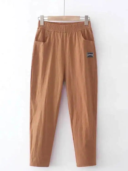 Women's Loose Cotton Linen Pants High Waist Nine Points Slimming Casual Harlan Pants Breathable Thin Linen Material