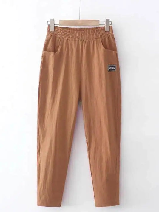 Women's Loose Cotton Linen Pants High Waist Nine Points Slimming Casual Harlan Pants Breathable Thin Linen Material