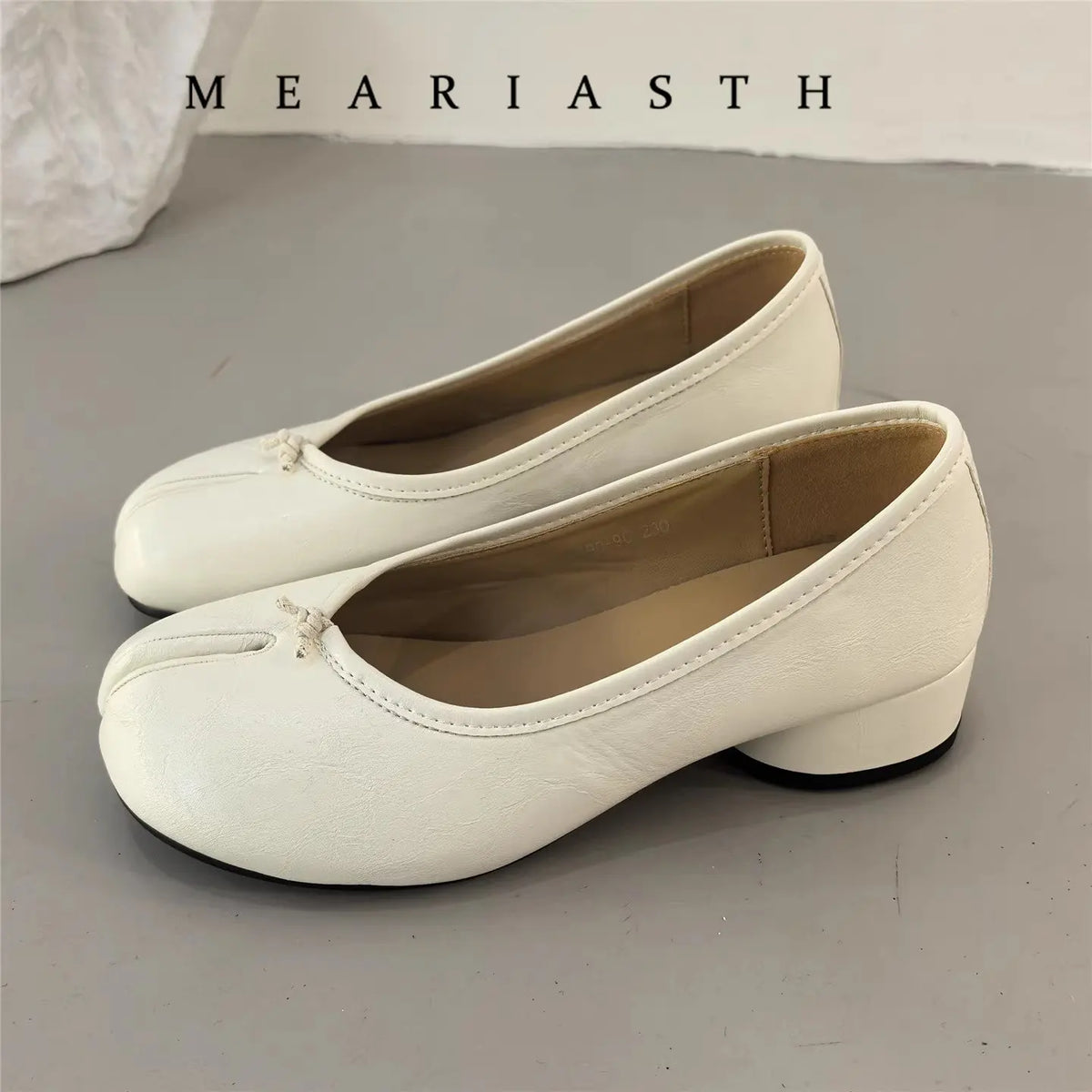 NEW Split Toe Tabi Shoes Size 43 Genuine Leather White Ballet Flats Women Low Heel Mary Janes Pumps Ballerinas Zapatos Mujer