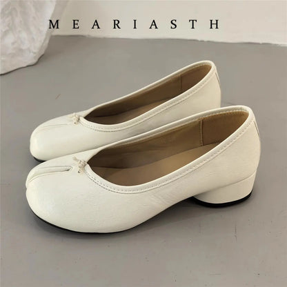 NEW Split Toe Tabi Shoes Size 43 Genuine Leather White Ballet Flats Women Low Heel Mary Janes Pumps Ballerinas Zapatos Mujer