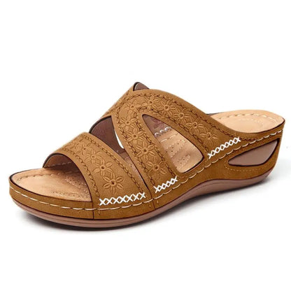 Summer Women Wedge Sandals Premium Orthopedic Open Toe Slippers Vintage Anti-Slip Leather Casual Female Platform Retro Shoes