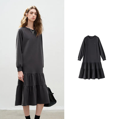 TOYOUTH Women Sweatshirt Dresses 2026 Spring New Cotton Loose Crew Neck Raglan Sleeve Casual Sporty Dress