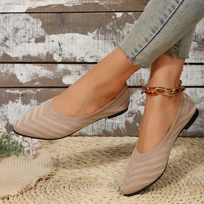 Women's Pointed Toe Flat Shoes Solid Color Knitted Slip on Shoes Casual Breathable Ballet Flats Women Flat Shoes Loafers Women