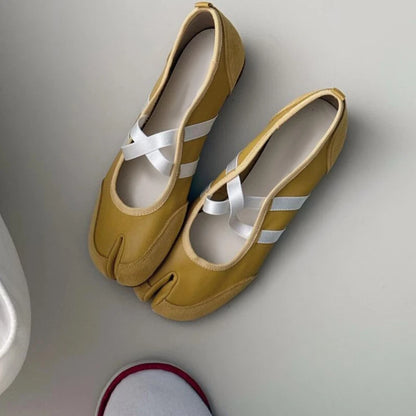 Split-Toe Casual Ballet Flats Shoes Women Pu Leather Cross Band Mary Janes Shoes Spring Autumn Streetwear Elegant Loafers New