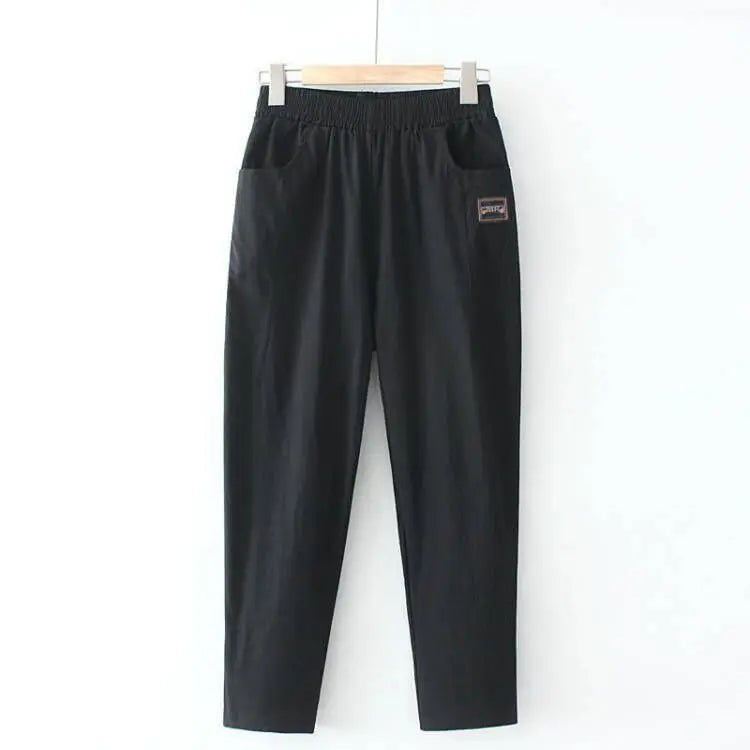 Women's Loose Cotton Linen Pants High Waist Nine Points Slimming Casual Harlan Pants Breathable Thin Linen Material