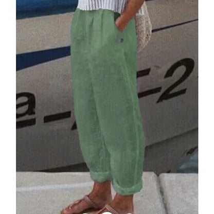Autumn Casual Women's Trousers Comfortable Solid Cotton Linen Pants For Women 2024 Spring Fashion Daily Side Pocket Pants Female