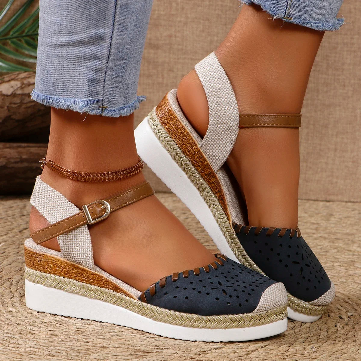 Women Closed Toe Wedge Sandals Fashion Espadrilles Platform Sandals Summer Buckle Strap Gladiator Shoes Woman Sandalias De Mujer