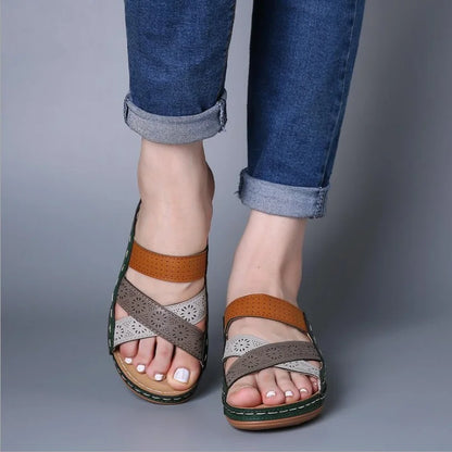 Summer Women Wedge Sandals Premium Orthopedic Open Toe Slippers Vintage Anti-Slip Leather Casual Female Platform Retro Shoes