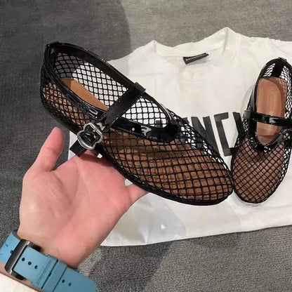 Women Breathable Hollow Shoes New Non-slip Soft Sole Ballet Flats Comfortable Large Size Lightweight Casual Outside Loafers