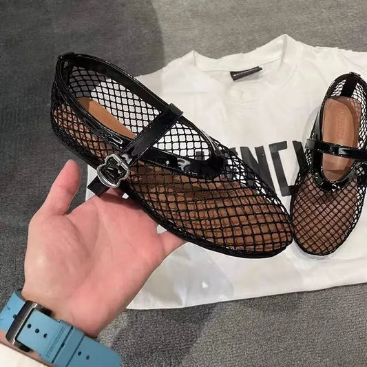 Women Breathable Hollow Shoes New Non-slip Soft Sole Ballet Flats Comfortable Large Size Lightweight Casual Outside Loafers