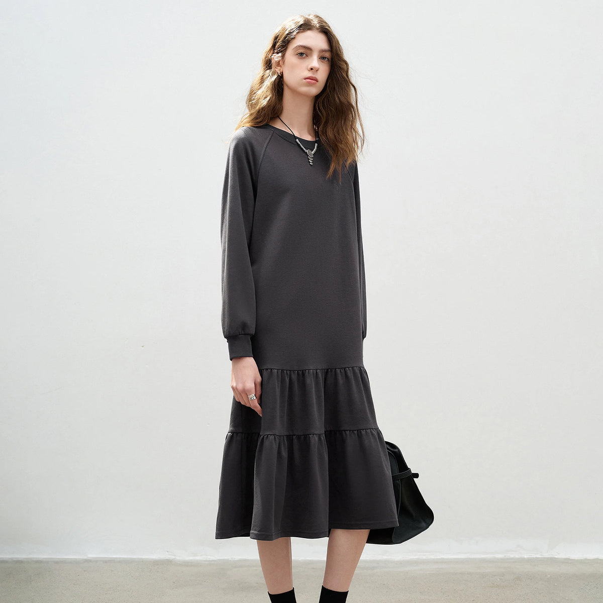 TOYOUTH Women Sweatshirt Dresses 2026 Spring New Cotton Loose Crew Neck Raglan Sleeve Casual Sporty Dress