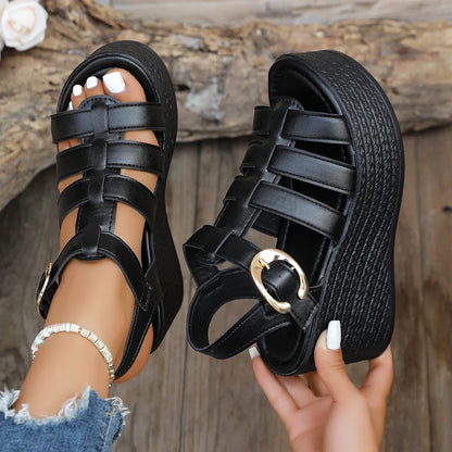 Summer Ankle Buckle Women Wedge Sandals Patchwork Platform Sandals Breathable Comfort Non-slip Soft Sole Gladiator Shoes Women